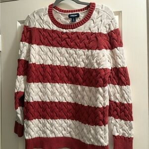 Lands' End Red and Cream Crew Neck Sweater